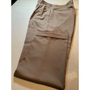 Mens Tan 100% Virgin Wool Pleated Dress Pants Cuffed Khaki Trousers 36x29